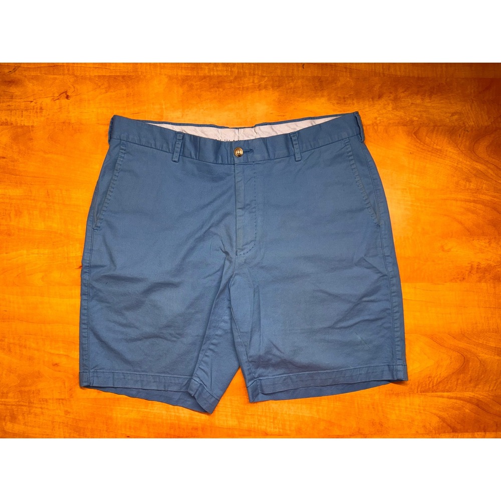 Peter Millar Mens Blue Pima Cotton Stretch Chino Shorts Size 34 Flat Front Golf
